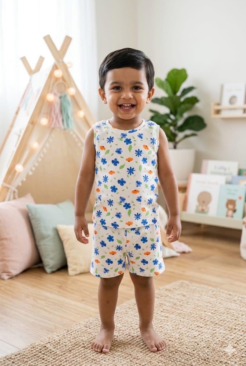 Blue white Sleeveless Ribbed Short set (1-6 years )Code:SA (Copy)