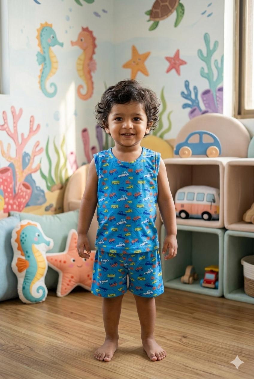 Cars blue Sleeveless short set (6 months- 3 years)