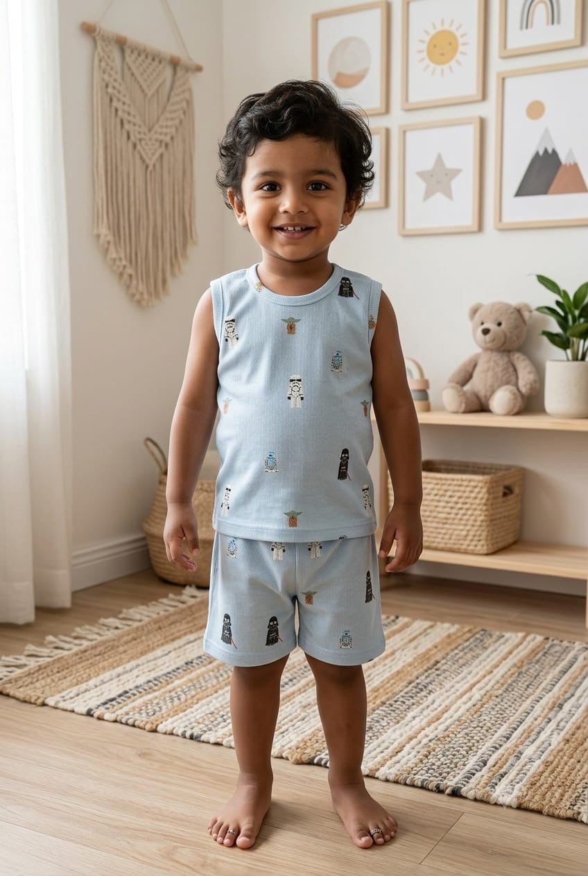 Blue sleeveless Short set (3-5 years)