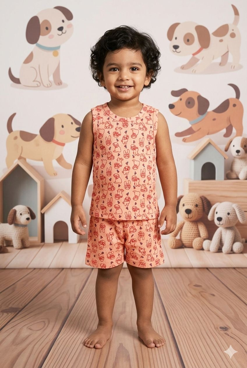 Orange Sleeveless Ribbed Short set (1-6 years )Code:SA