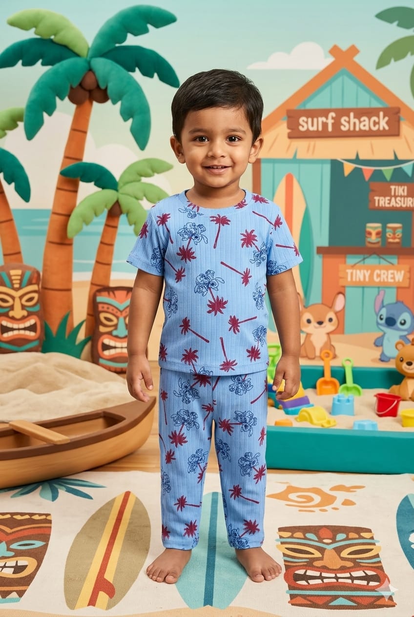 Blue colourful ribbed Coord set (1-6 years )Code:SA