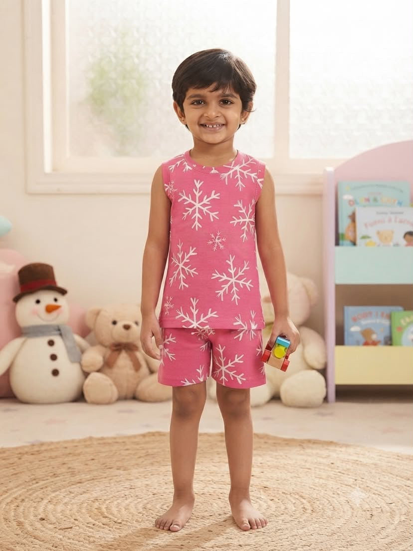 Pink white sleeveless Short set (3-5 years)