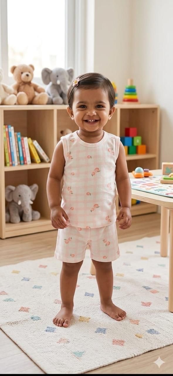 Checks fruit sleeveless short set (6 months-3 years)