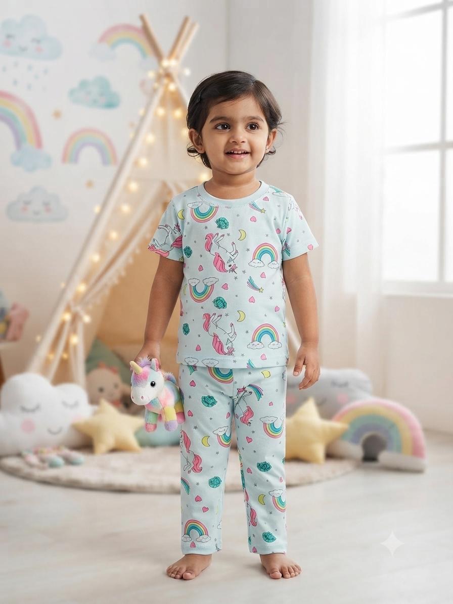 Unicorn blue Top & bottom set (6 months-3 years )