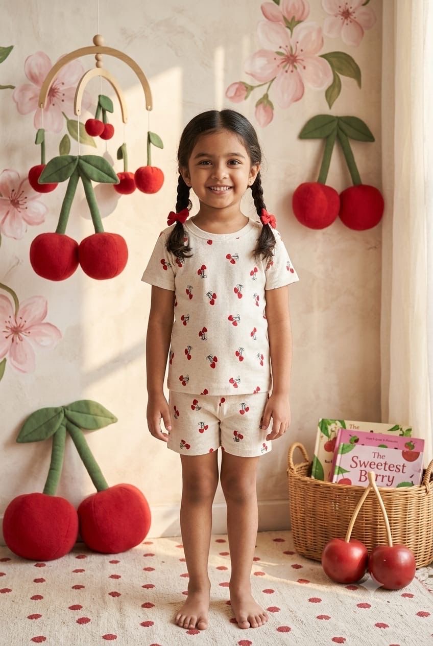 Cherry Ribbed Short set (1-6 years )Code:SA