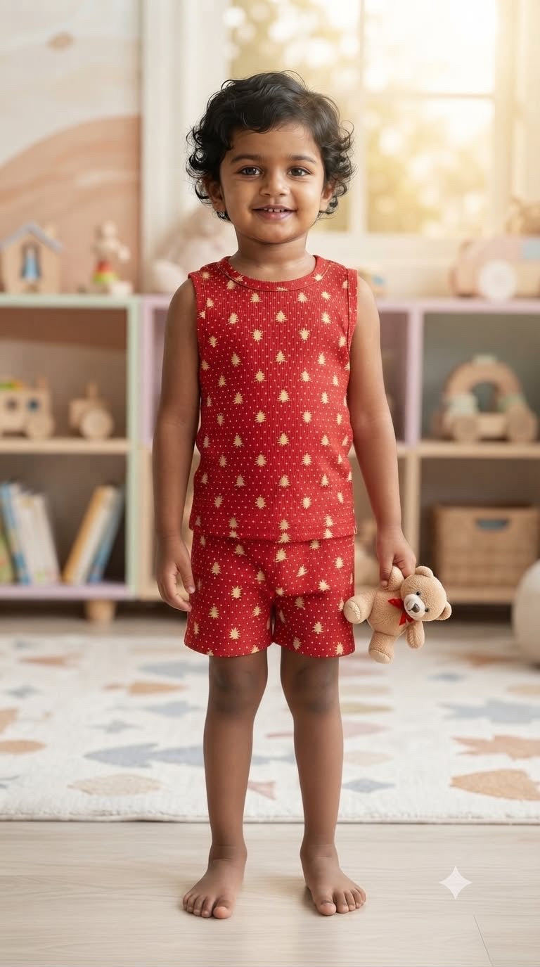 Red sleeveless Short set (3-5 years)