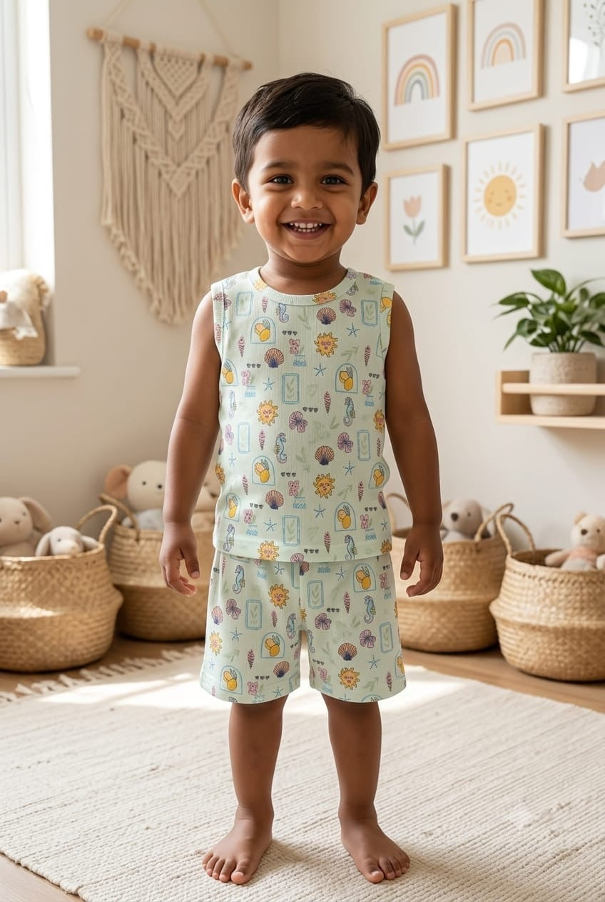 Sea world sleeveless Short set (3-5 years)