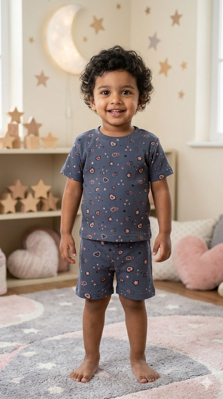 Grey black Ribbed Short set (1-6 years )Code:SA