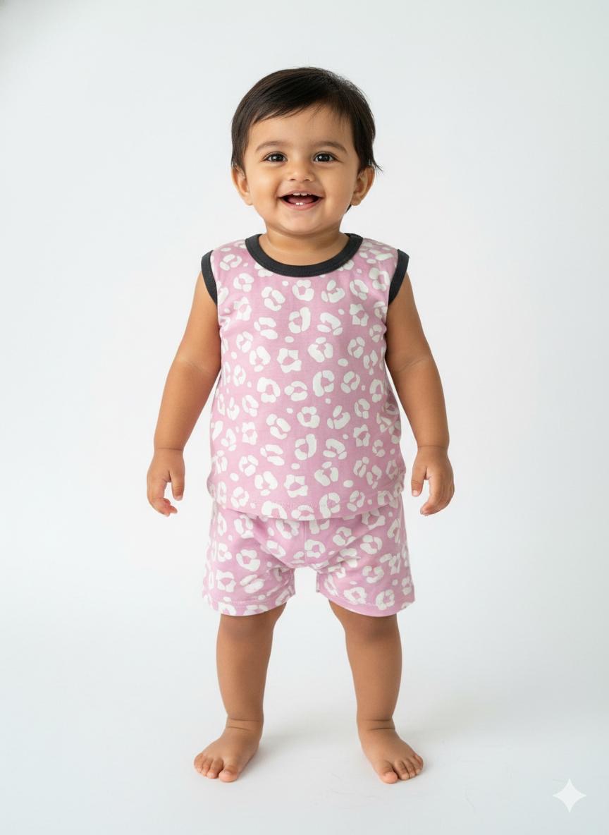 Pink white Sleeveless Short Set (1-2 year )