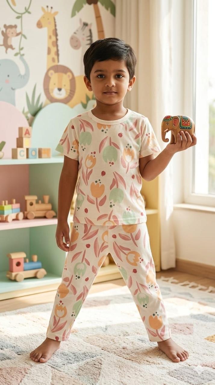 Colourful white Top & bottom set (6 months-3 years)
