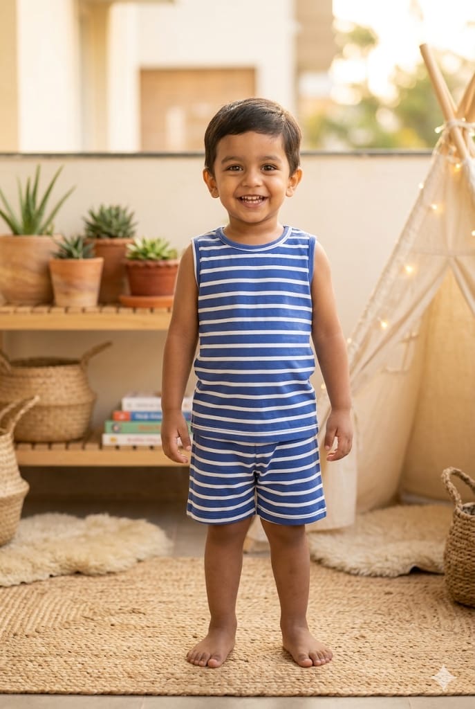 Blue white short set (6 -12 months ) CodeAs