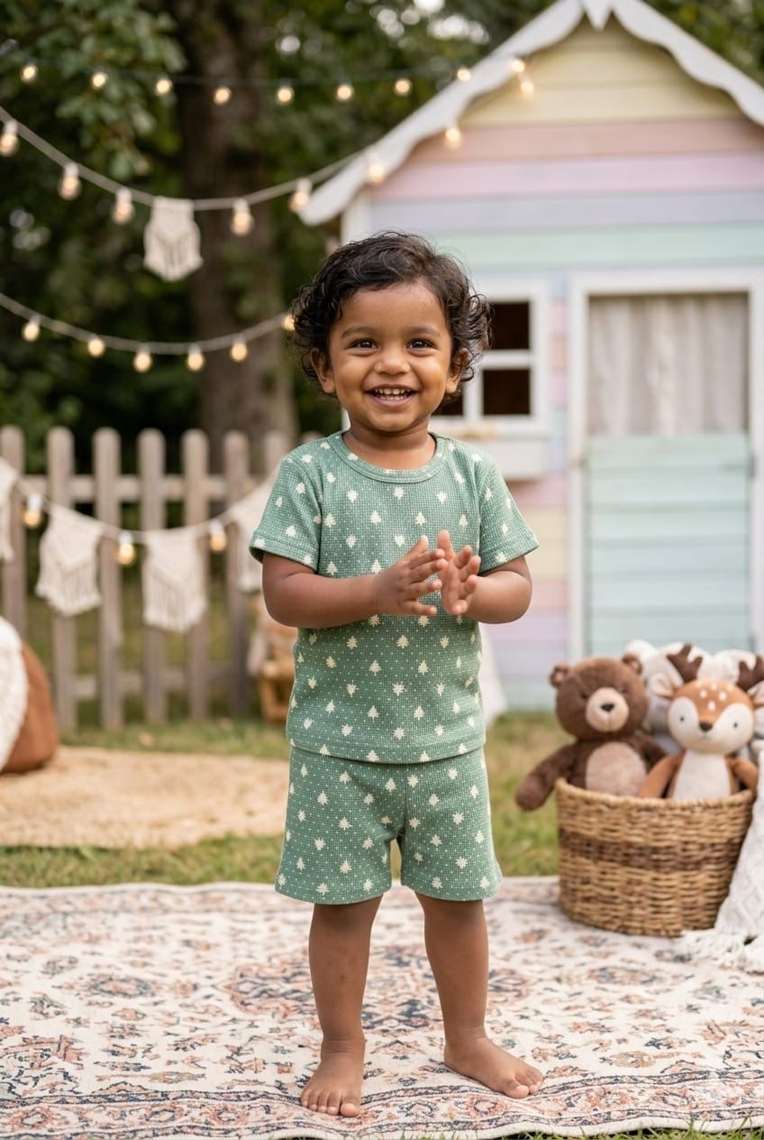 Green white short set (1- 3 years)