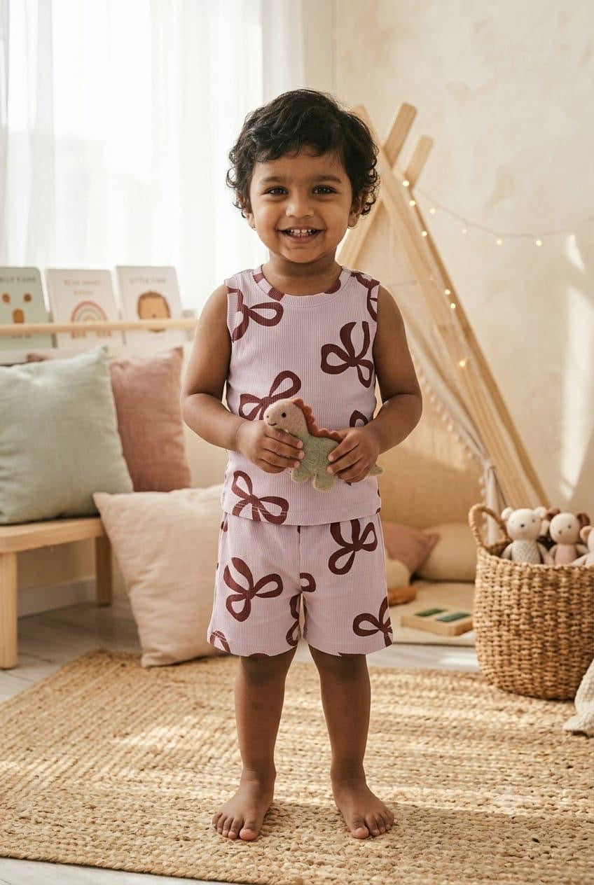 Bow Sleeveless Ribbed Short set (1-6 years )Code:SA