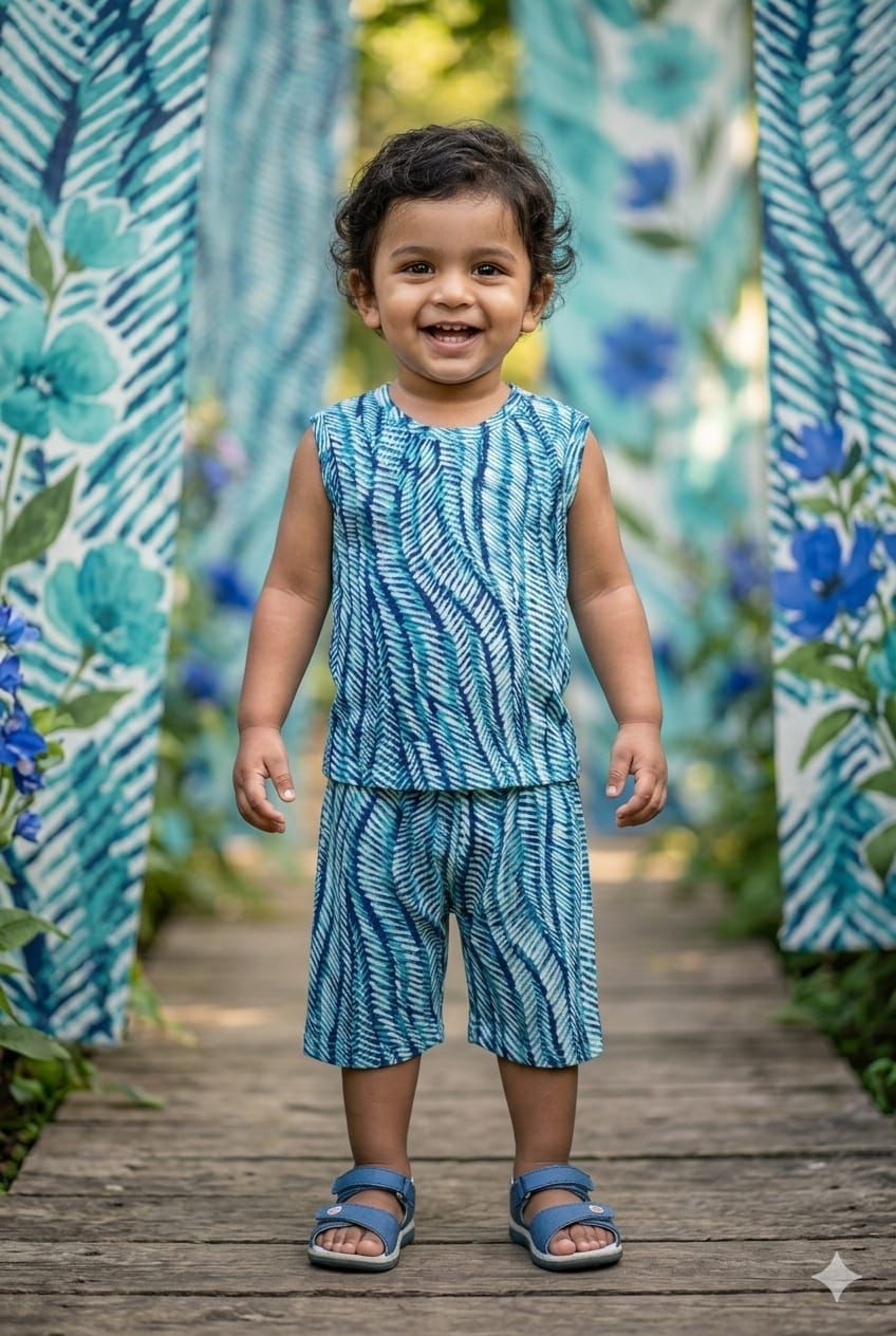 Blue sleeveless short set (1-3 years)