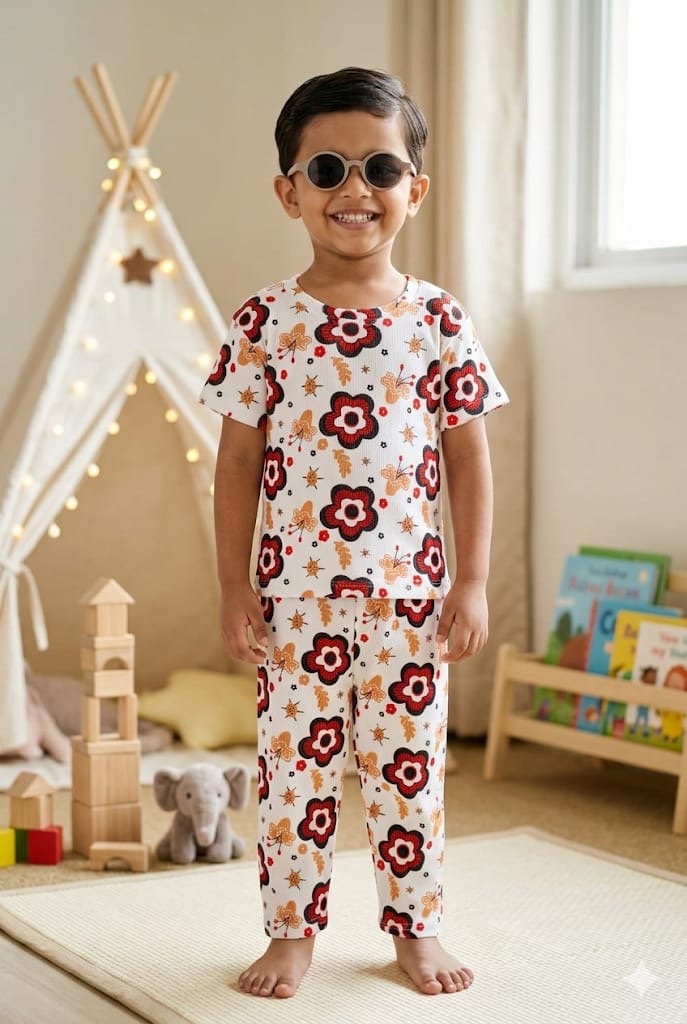 Floral ribbed Coord set (1-6 years )Code:SA
