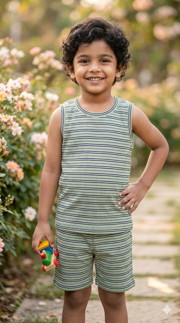 Green black Sleeveless Ribbed Short set (1-6 years )Code:SA