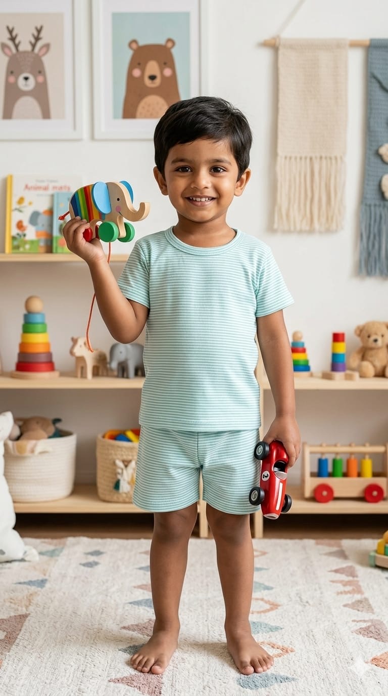 Sky blue lines short set (6 months-3 years)