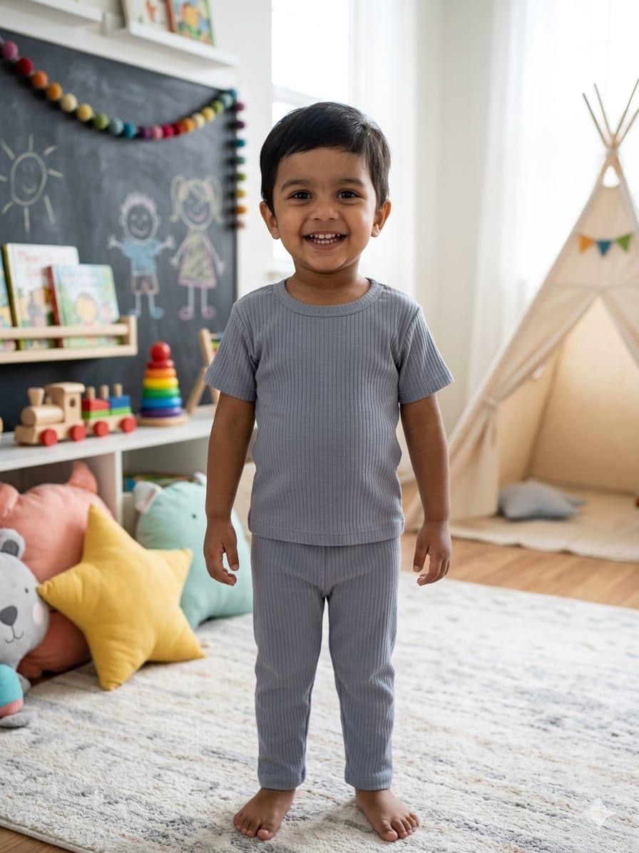 Grey unisex ribbed Coord set (1-6 years )Code:SA