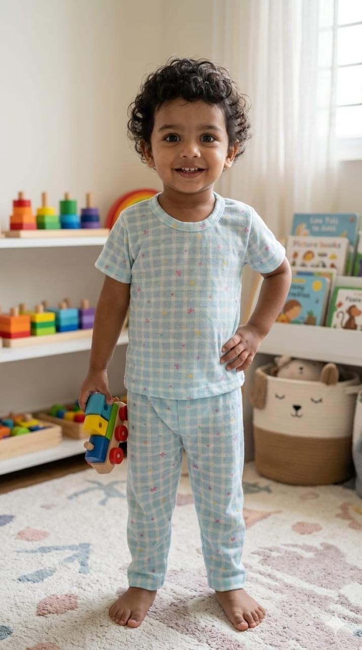 Blue white Top & bottom set (6months-3 years )