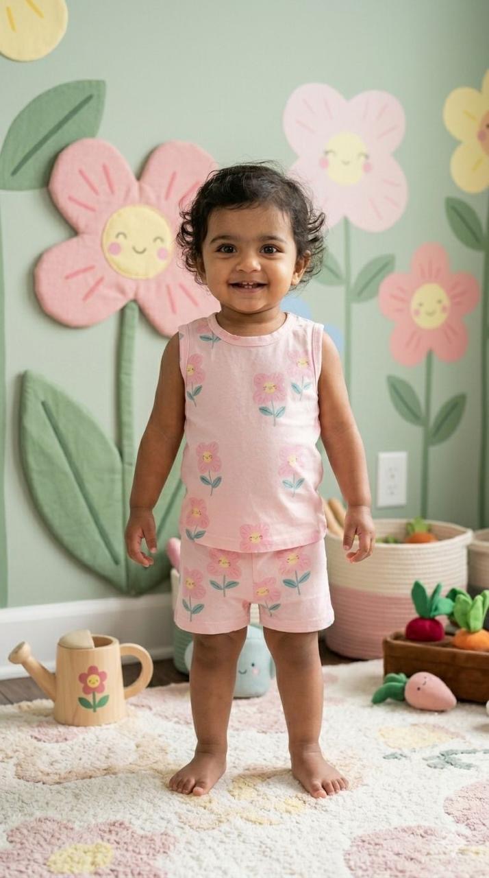 Flower pink Short set (1-2 years)