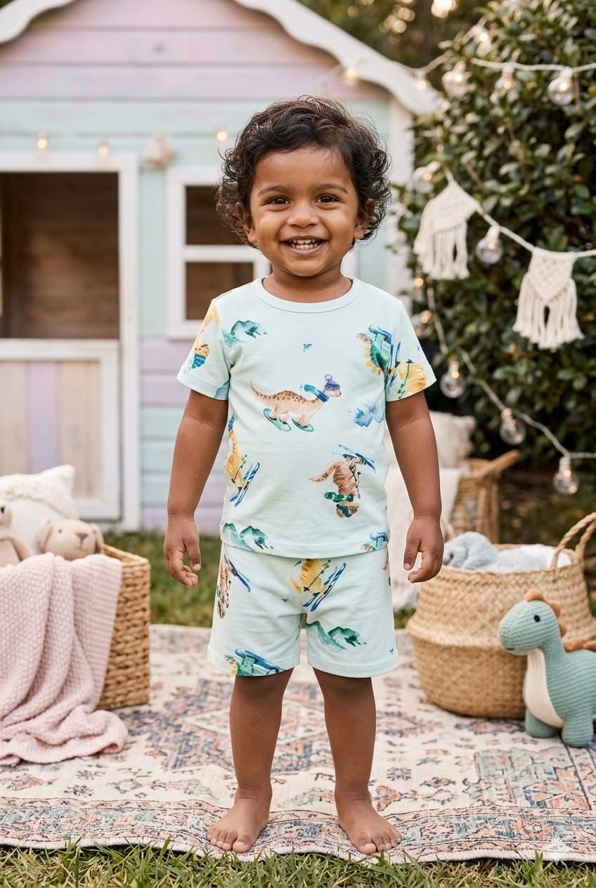 Blue Dino world short set (1- 3 years)