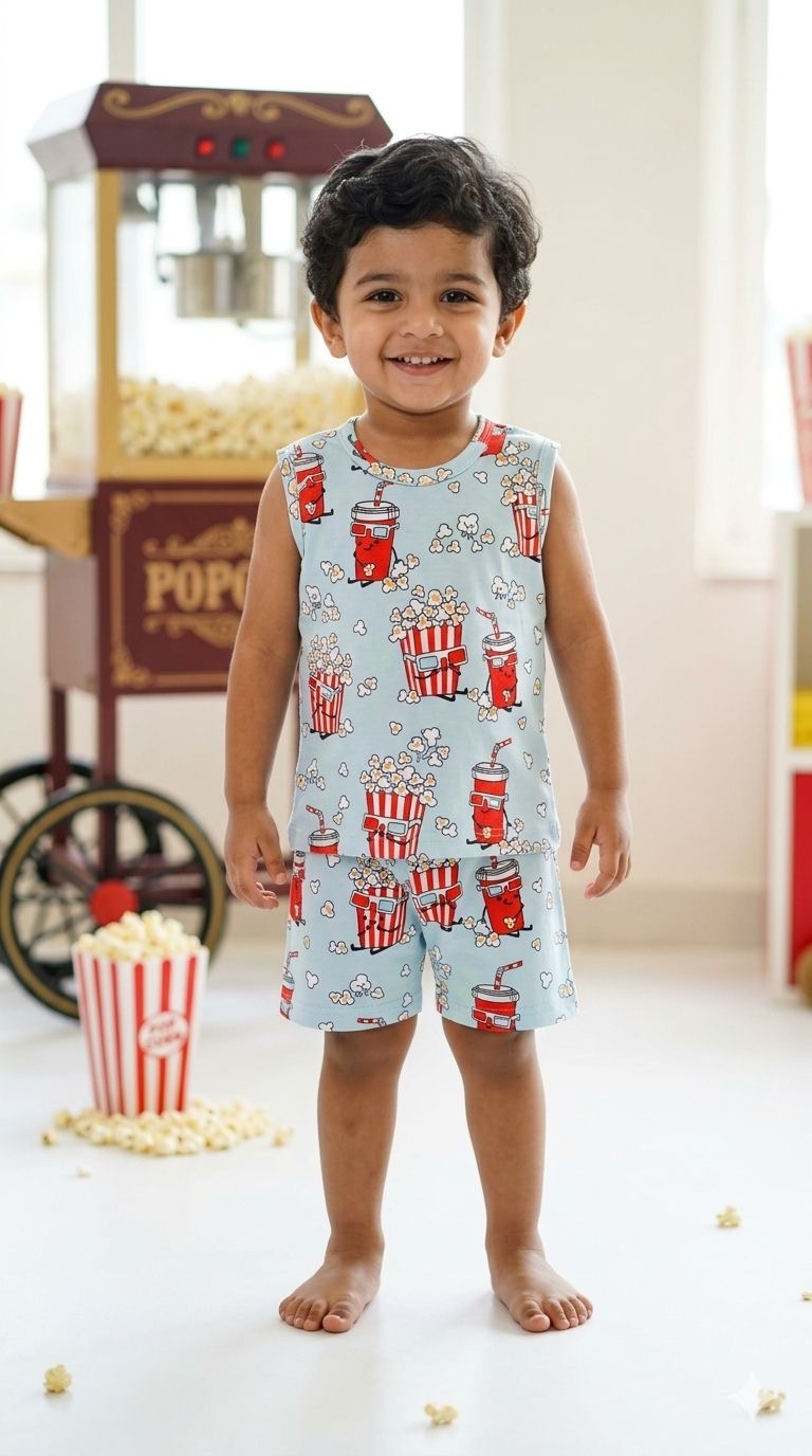 Sky blue red Sleeveless Short set (1- 3 years)