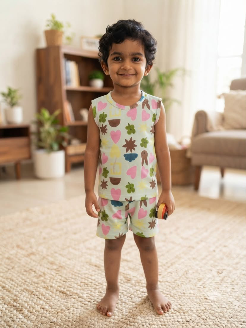 Colourful sleeveless Short set (3-5 years)