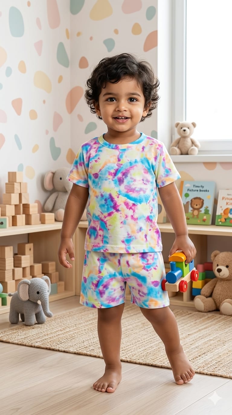 Colourful blue short set (1-2 years)