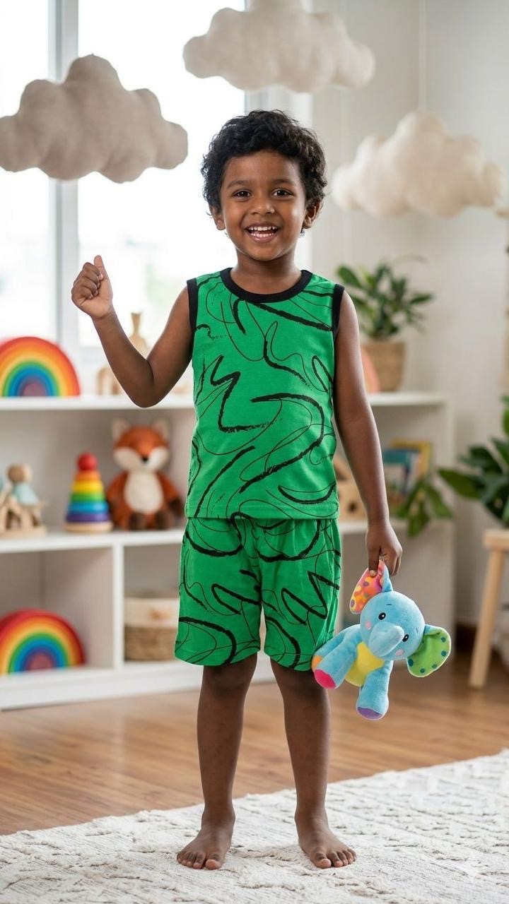 Green Sleeveless Short set (1-2 years)