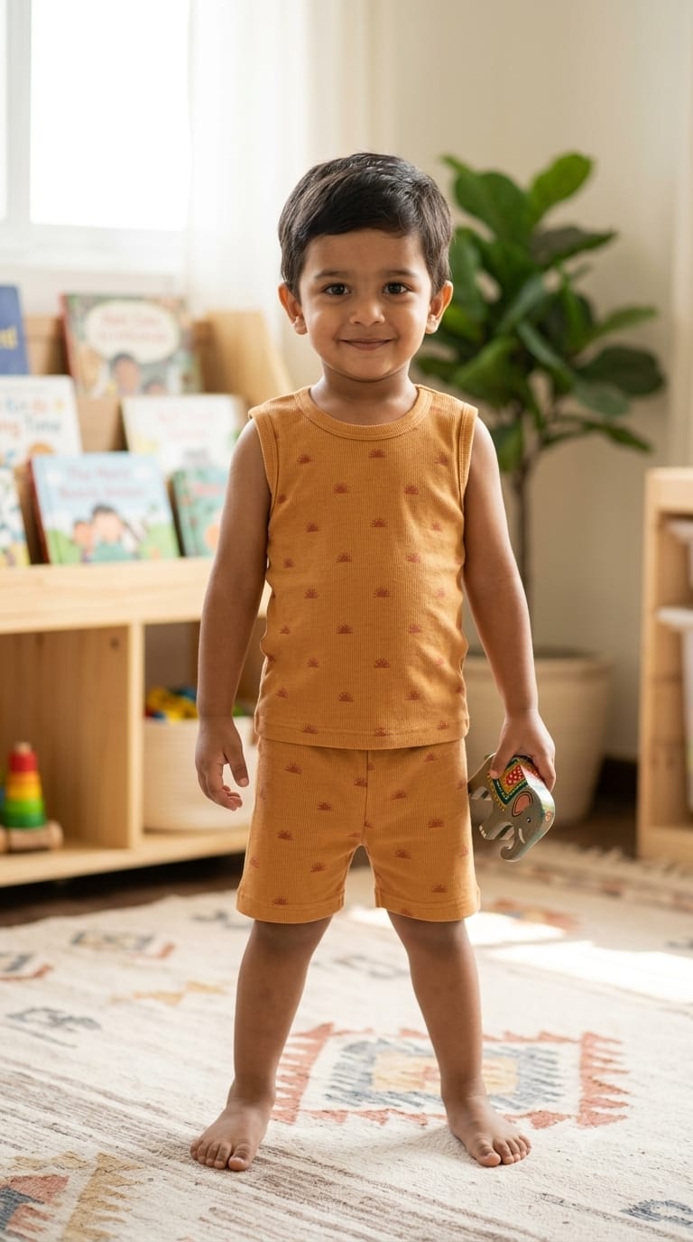 Golden brown Sleeveless Short set (1-3 year)