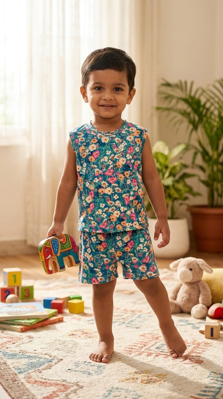 Colourful blue Sleeveless Short set (1-3 year)