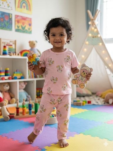 Pink teddy Top & bottom set (6 months-3 years)