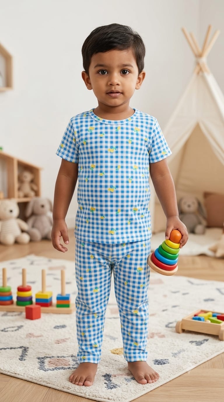Blue white Top & bottom set (6 months-3 years)