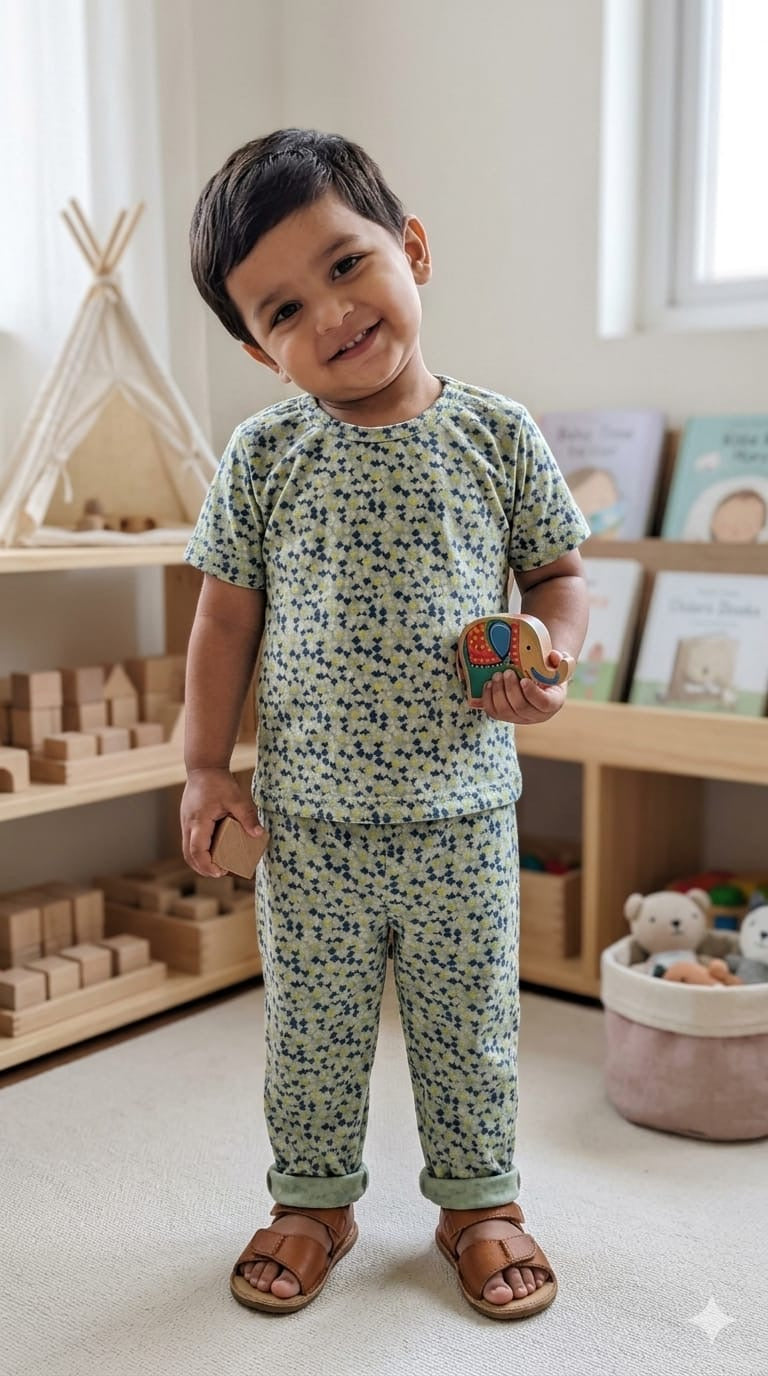 Green blue Top & bottom set (6 months-3 years)