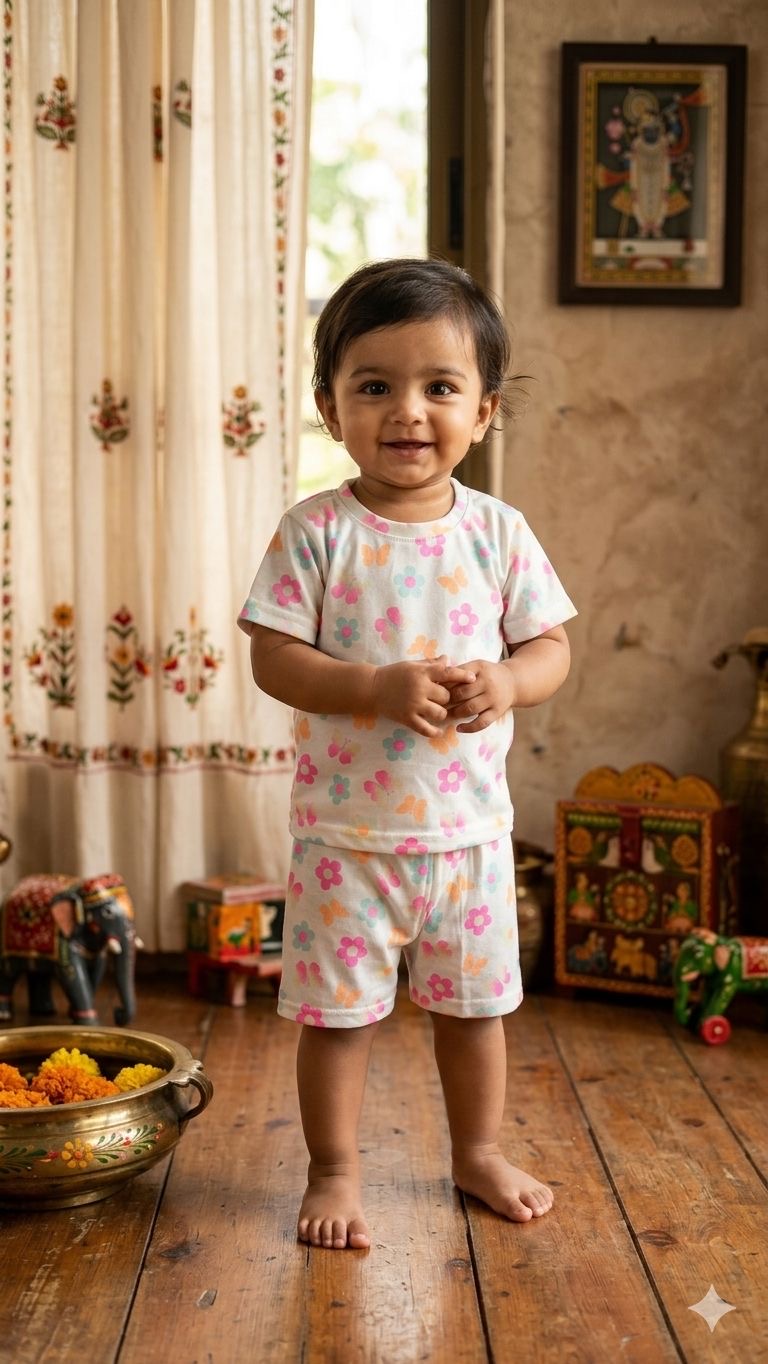 Colourful white Short set (6 months-3 years )