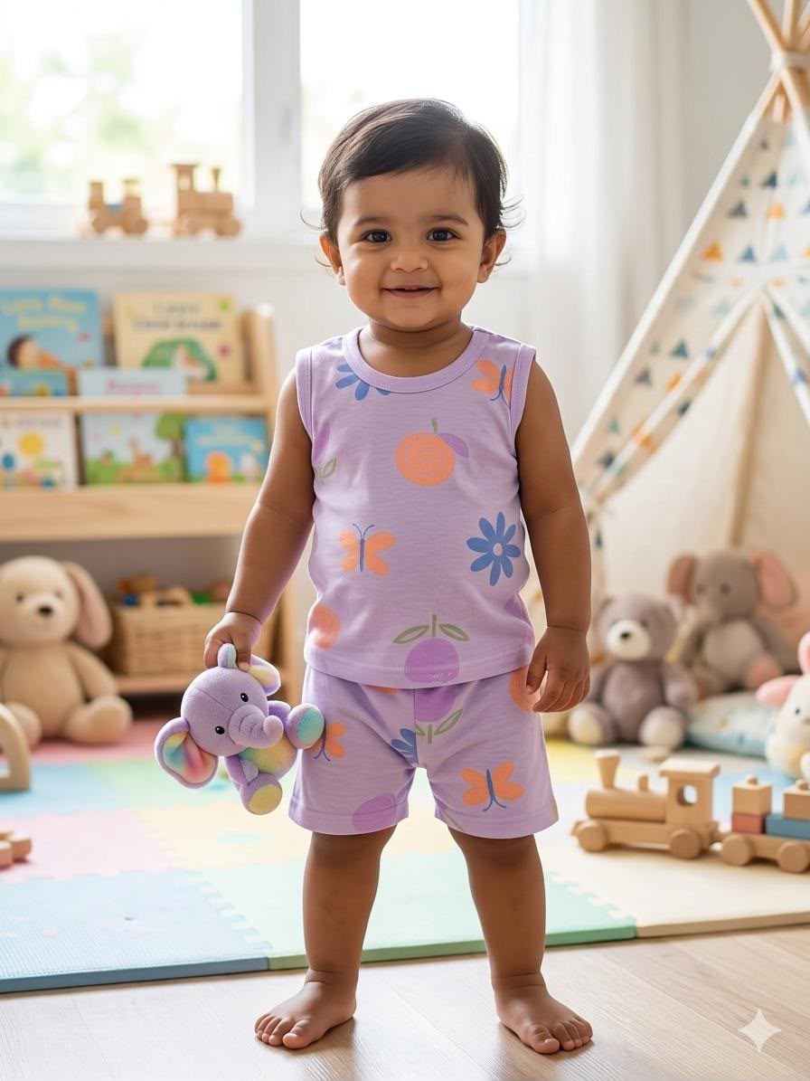 Assorted design – Sleeveless Short Set Random Design – ₹99 -(3-5 year)