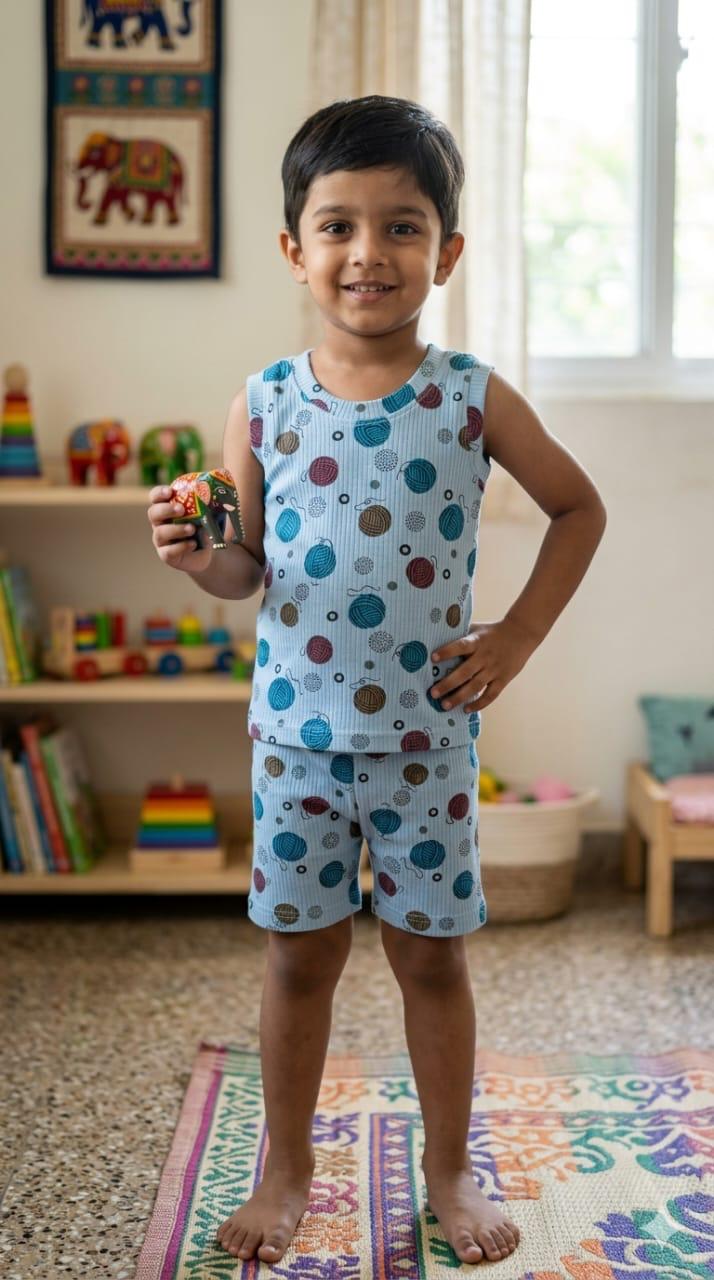 Blue Sleeveless Ribbed Short set (1-6 years )Code:SA