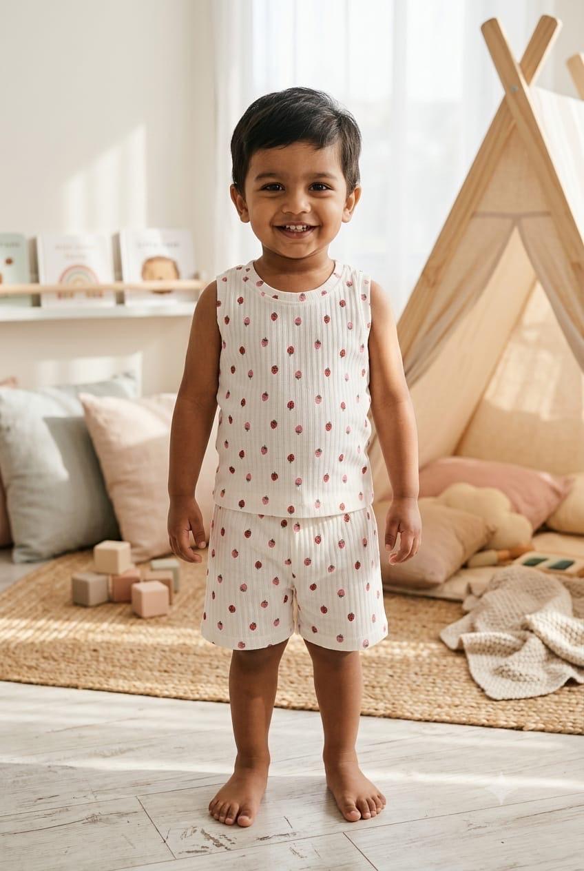 Strawberry Sleeveless Ribbed Short set (1-6 years )Code:SA