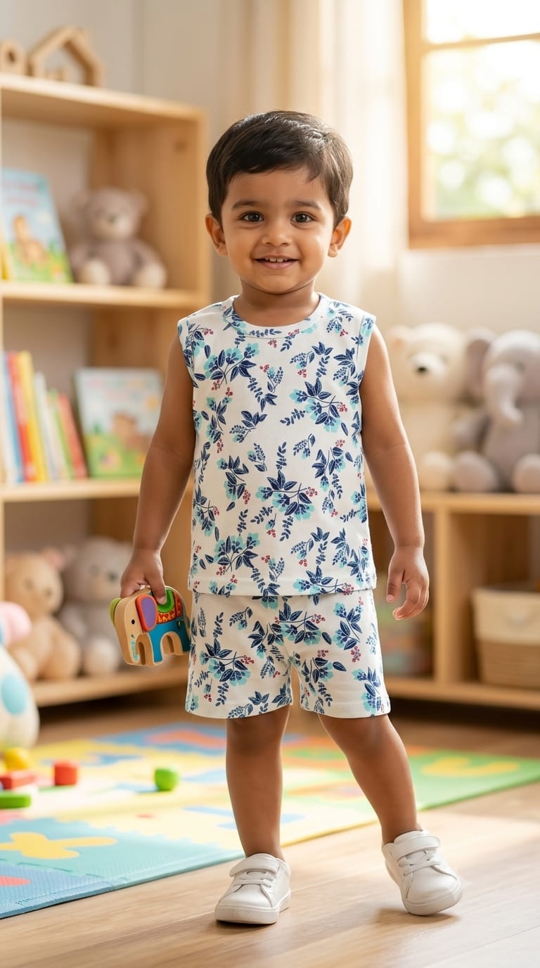 Blue white Sleeveless Short set (1-3 year)