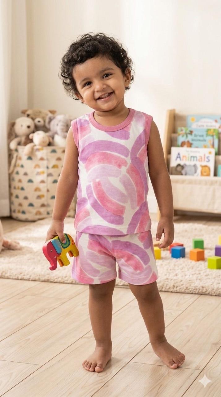 Pink white Sleeveless Short set (1-2 years)