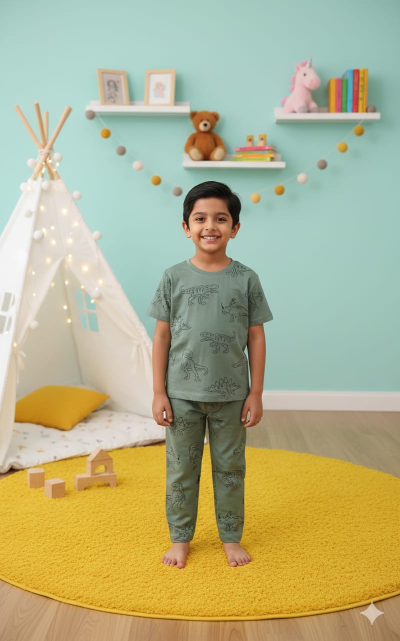 Green dino Top & bottom set (3-10 years)