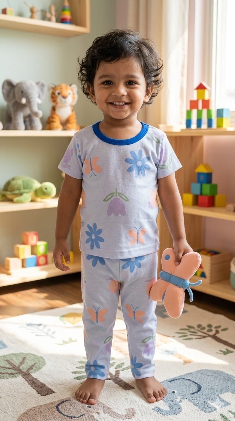 Blue floral Top & bottom set (1-2years)
