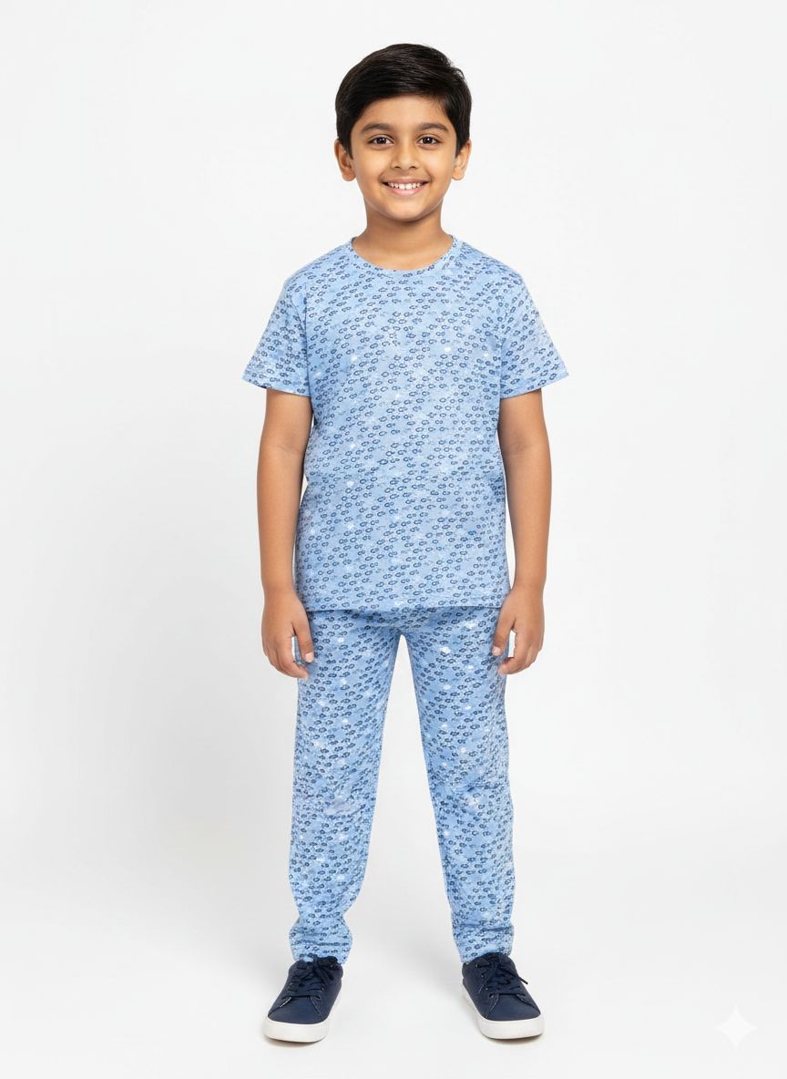 Printed blue top & bottom set (2-10 years)
