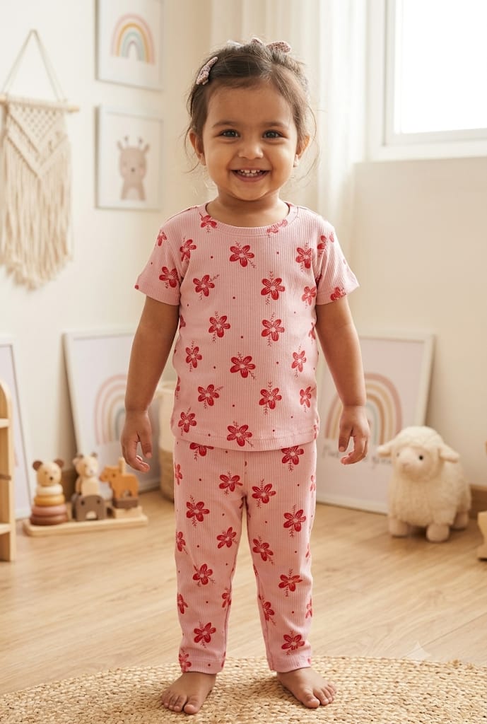 Floral ribbed Coord set (1-6 years )Code:SA