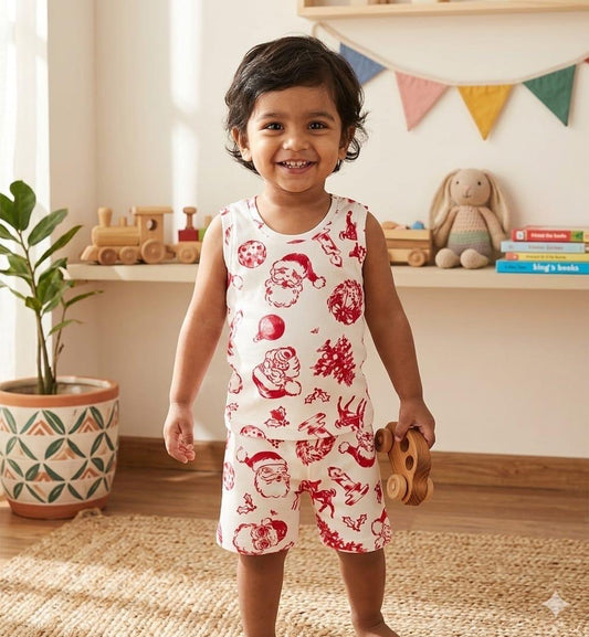 Santa  Sleeveless Ribbed Short  set (1-6 years )Code:SA