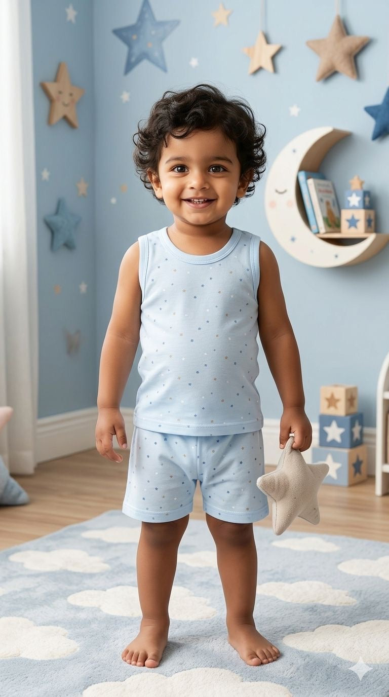 Sky blue Sleeveless Short set (1- 3 years)