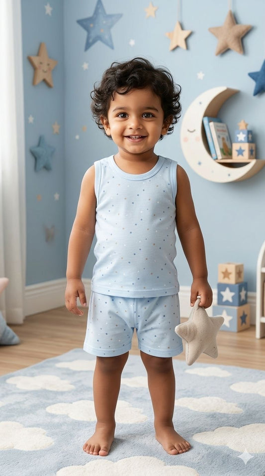 Sky blue Sleeveless Short set (1- 3 years)