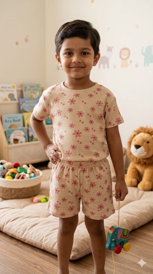 Floral Ribbed Short  set (1-6 years )Code:SA