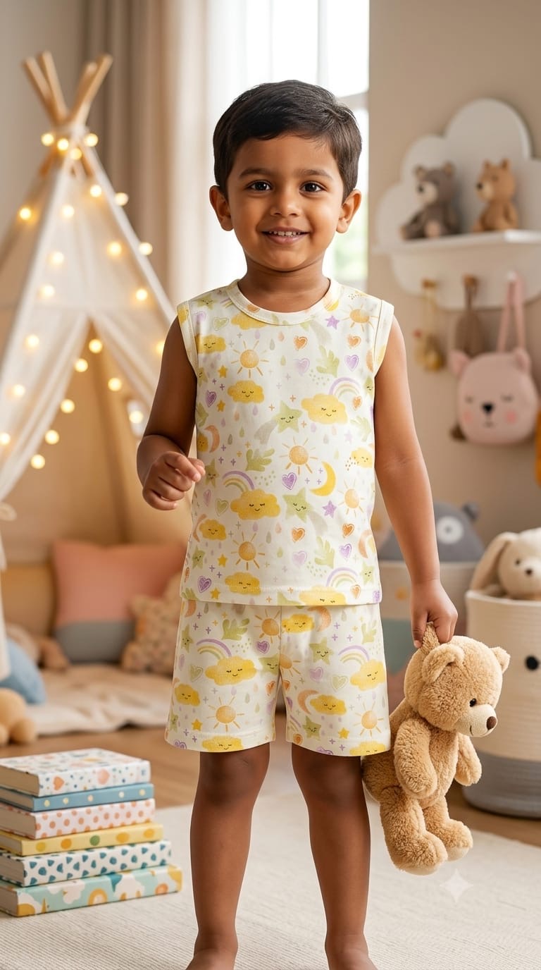 Yellow Sleeveless Short set (1- 3 years)