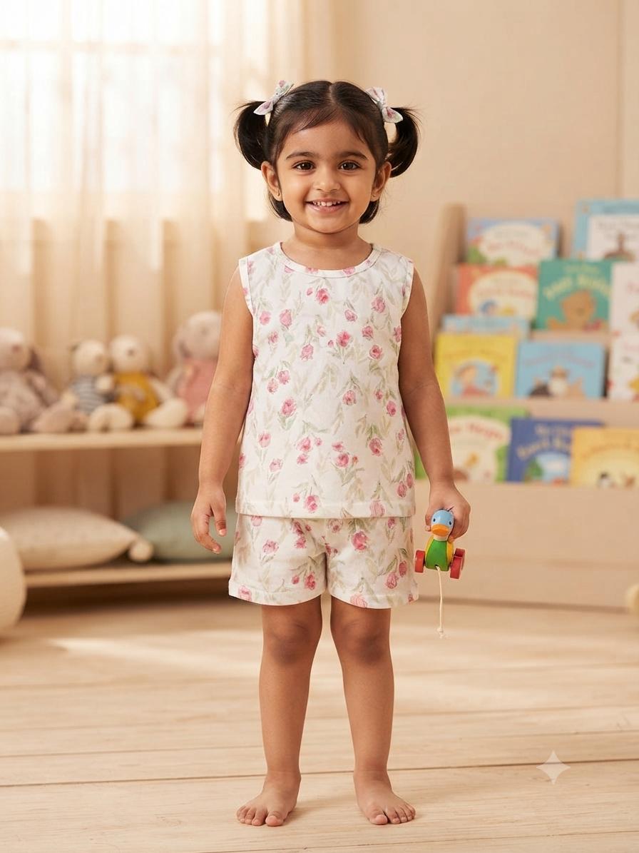 Floral Sleeveless Short set (3-4 years ) Codeas
